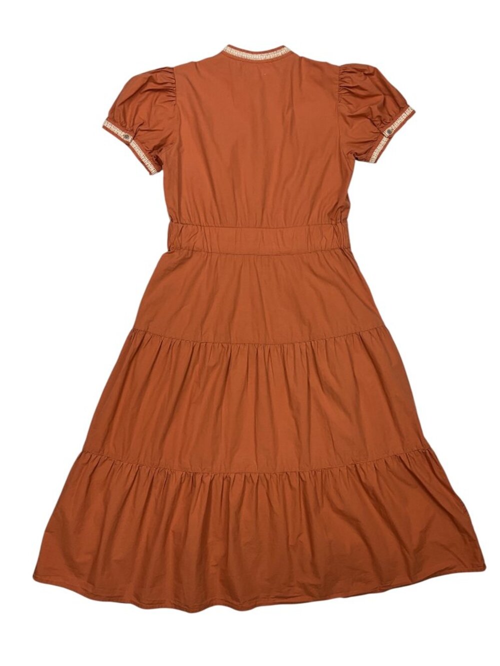 Bohme Siya Embroidered Dress S Orange Short Sleeve Midi Cottagecore - Picture 14 of 16